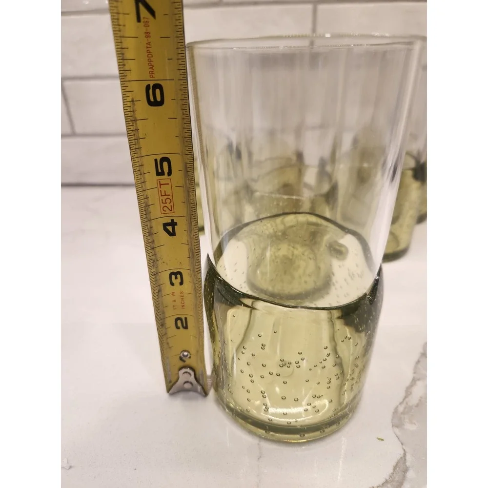 Pottery Barn Outdoor Picnic Acrylic Drinking Glasses Set of 6 Clear Green Bubble